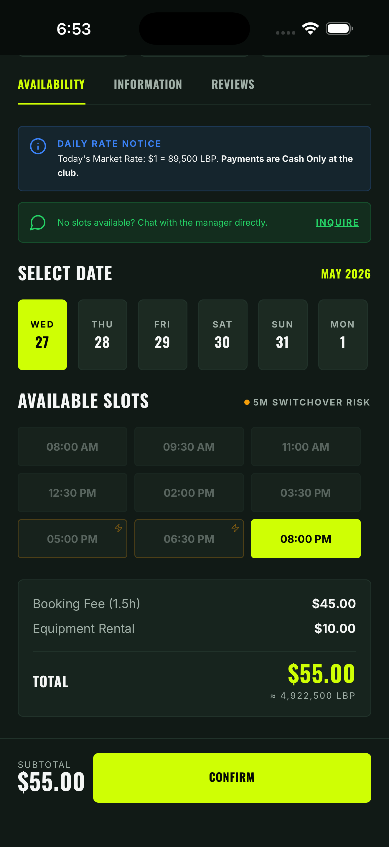 Kortz booking slots
